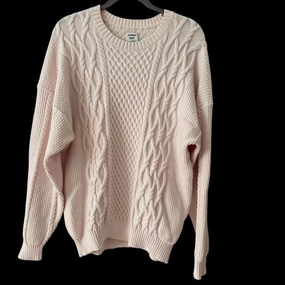 Sunday Best Pale Pink Oversized Cotton Blend Crewneck Cable Knit Sweater Size S - Picture 1 of 8